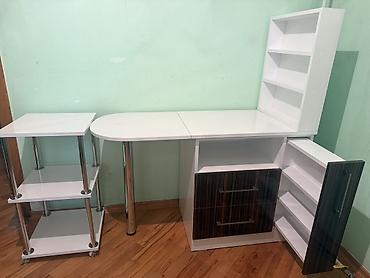Офисные гарнитуры: Manikur masası/iş masası və modullu raf dəsti - Rəng: ağ (parlaq — 2