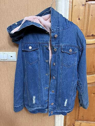 tuklu papaq: Qalın içlikli cins gödəkçə - Material: mavi denim (cins parça) - — 1