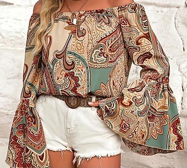 Bohem üslubunda qadın bluzası - Model: off-shoulder (çiyinləri açıq)