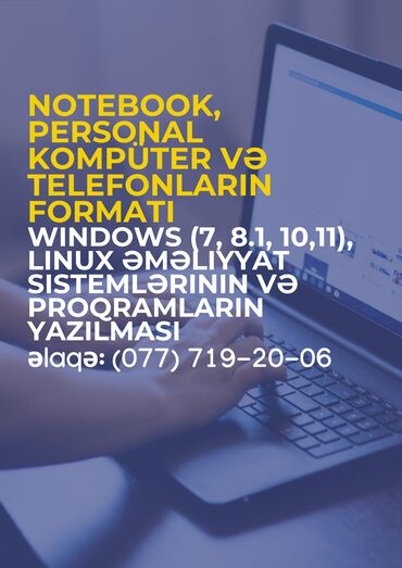 Tikinti işləri: Format Noutbuk və Personal komuterlərin formatı, istənilən windows və