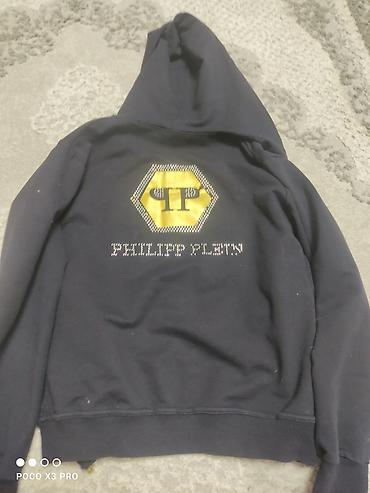 Kişi geyimləri: Philipp Plein kapüşonlu fermuarlı svitşört - Rəng: tünd göy/qara ton — 2
