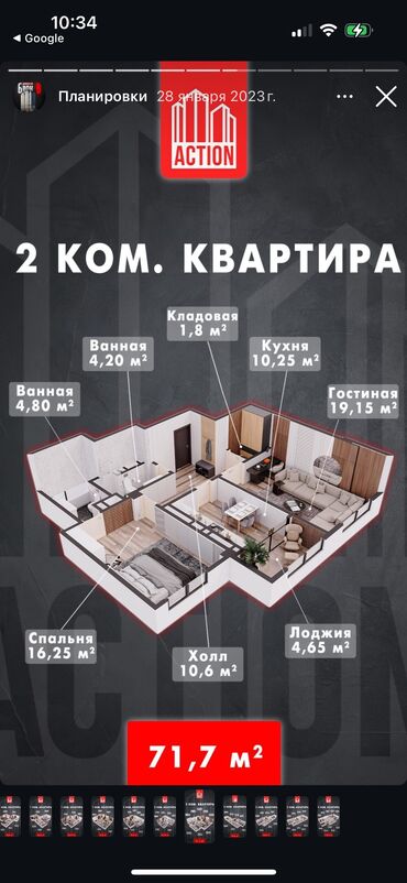 Продажа квартир: 2 комнаты, 72 м², Элитка, 7 этаж, ПСО (под самоотделку)