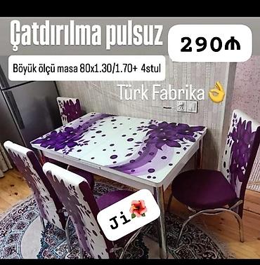 saloglu masalar: Mətbəx üçün, Yeni, Açılan, Dördbucaq masa, 4 stul — 1