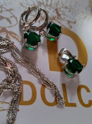 Наборы украшений: Комплект из серебра 925 пр💫. серьги + цепочка с кулончиком. вставка — 4