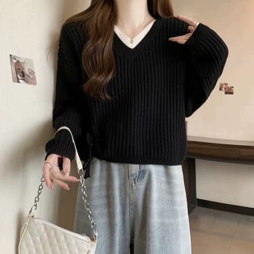 водолазка теплая: Кофта, V-образный вырез, Осень-весна, Стандарт