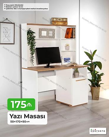 masa ofis: Künc masa, Stulsuz, Polkalı, Siyirməli, Sadə laminat — 1