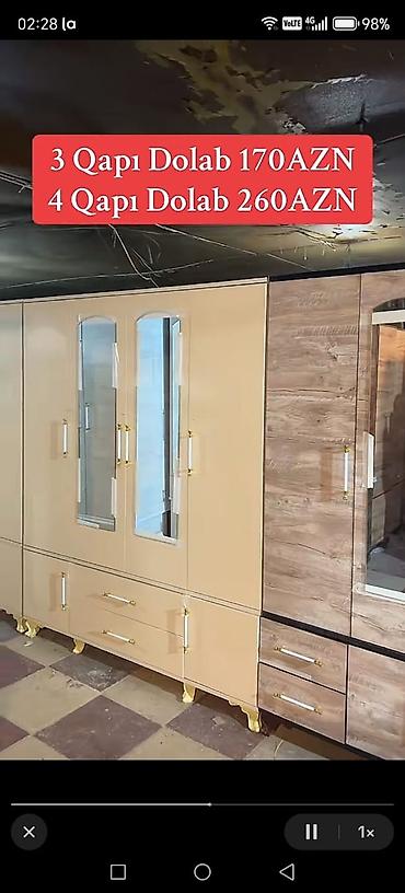 divarda kitab refi: Yeni, 4 qapılı, Güzgülü, Bej, Açılan, Düz dolab — 4