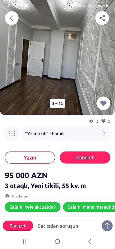 sumqayitda ev satisi: 2 otaqlı, Yeni tikili, 55 kv. m — 10