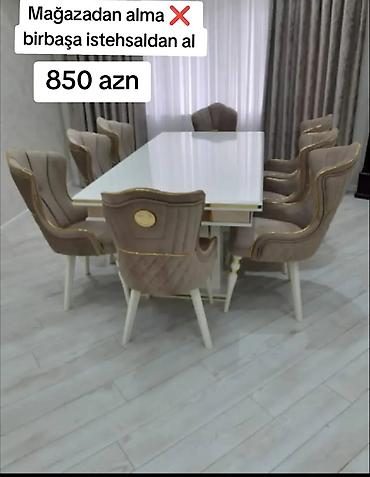Qonaq otağı üçün, Yeni, Açılmayan, Dördbucaq masa, 8 stul