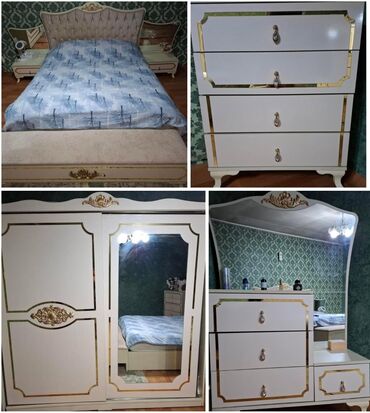 Спальные гарнитуры: Двуспальная кровать, Шкаф, Трюмо, 2 тумбы, Б/у