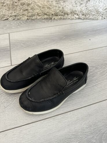 обувь 28 размер: Черные лоферы унисекс Loro Piana Summer Walk из натуральной кожи