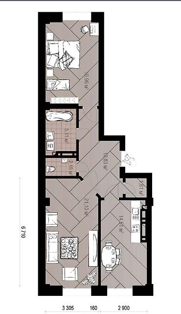 флоренция: 2 комнаты, 71 м², Асанбай мкр Элитка, 12 этаж, ПСО (под самоотделку) — 2