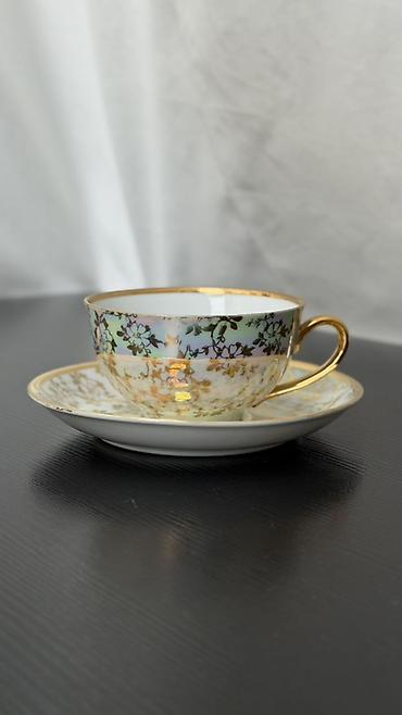 cay: Çay dəsti, rəng - Qızılı, Farfor, 10 nəfərlik, Almaniya — 7