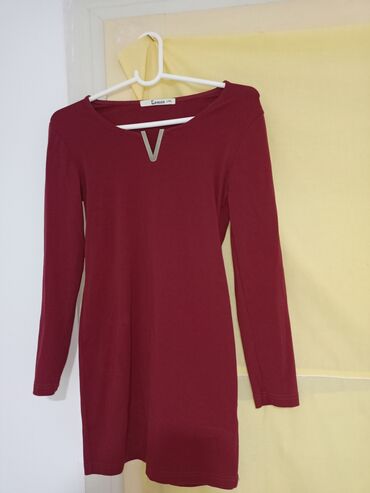 crna kožna haljina: L (EU 40), XL (EU 42), color - Burgundy, Oversize, Long sleeves