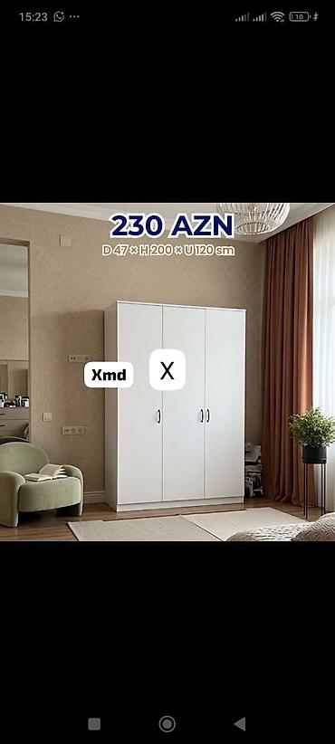 hamam kranti: Məhsul: Üç qapılı paltar dolabı - Ölçülər: Dərinlik 47 sm × Hündürlük — 1