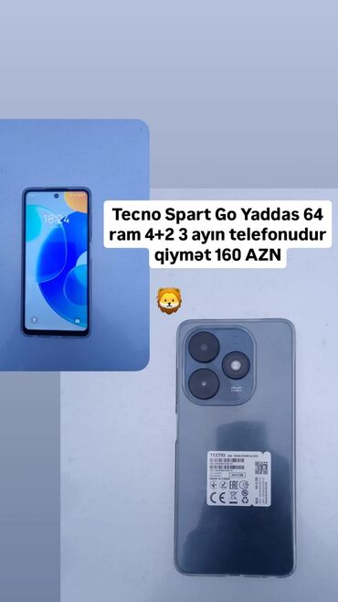 Mobil telefonlar: Tecno Spark Go 2024, 64 GB, Barmaq izi