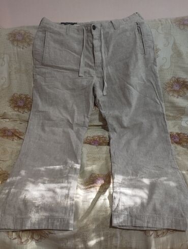 Продаю брюки 1) Лен серый, новый, размер 34х30, 900 сомов. 2) Вельвет