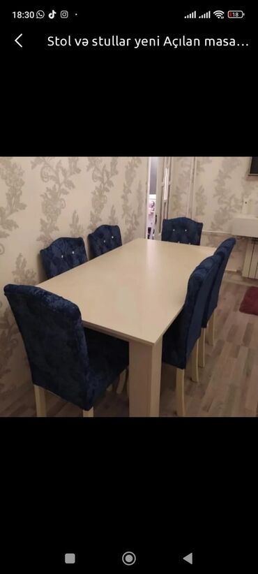 Masa və oturacaq dəstləri: Qonaq otağı üçün, Yeni, Açılmayan, Dördbucaq masa, 6 stul — 7