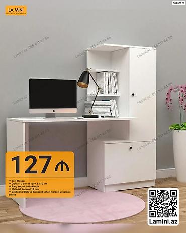 ref: Künc masa, Stulsuz, Polkalı, Siyirməsiz, Sadə laminat — 1