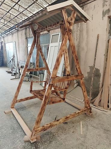 качели для дачи: Bağ və həyət üçün taxta yelləncək - Material: təbii ağacdan yığılma — 5