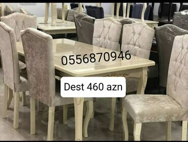 stol stul dəsdi: Qonaq otağı üçün, Yeni, Açılan, Dördbucaq masa, 6 stul, Azərbaycan