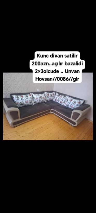 soba islenmis: Kunc divan satilir 200azn. açılır bazalidi 2×3olcudə . Unvan