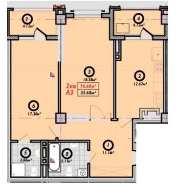 купить квартиру в оше 2х комнатную 77 серии: 2 комнаты, 77 м², Элитка, 2 этаж, ПСО (под самоотделку)