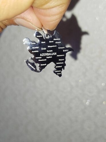 zəncirlər: Azerbaijan map, pendant + necklace, stainless steel, small size;