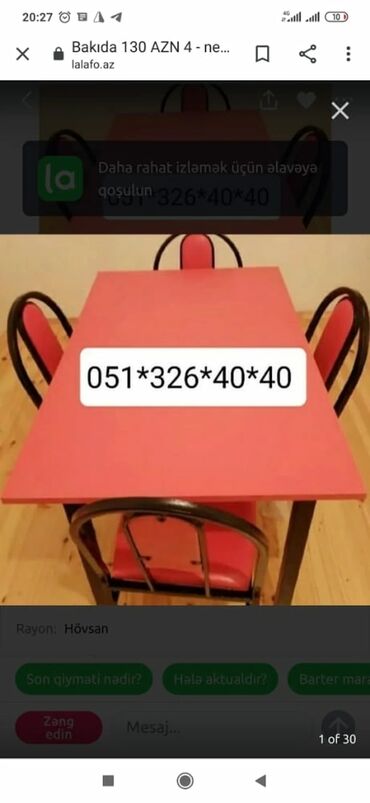 Masa və oturacaq dəstləri: Qonaq otağı üçün, Yeni, Açılan, Dördbucaq masa, 4 stul -da lalafo.az — 23 Masa və oturacaq dəstləri: Qonaq otağı üçün, Yeni, Açılan, Dördbucaq masa, 4 stul — 23