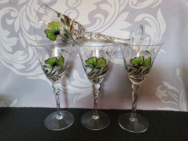 Čaše: Case za vino,rucno oslikane,kristalno staklo iz 80ih.god. Case rucno — 2
