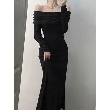 черное вечернее платье в пол: Вечернее платье, Классическое, Длинная модель, С рукавами