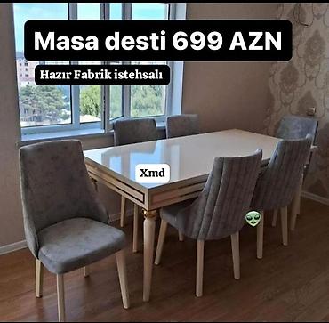 perde ucuz: Qonaq otağı üçün, Yeni, Açılmayan, Dördbucaq masa, 6 stul — 1