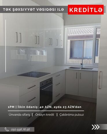 Sifarişlə mətbəx mebeli: Sifarişlə mətbəx dəsti, Özü çəkən petlələr, Sadə laminat, Kredit var, Pulsuz çatdırılma — 12