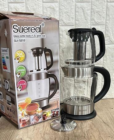 maca cayı: Çaynik Dəsti Suereal SU-5818 Çaydan – 2.2L + 1.2L Şüşə 🔹 2000W güc — 1