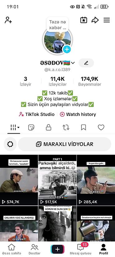 oboy ustasi ve qiymeti: Xidmət: TikTok səhifəsinin satışı Səhifə adı: Əsədov Platforma — 2