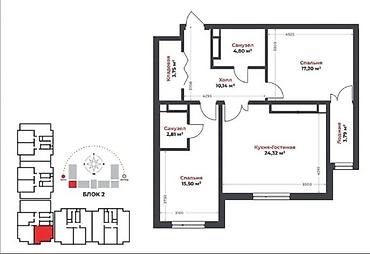 3 комнаты, 82 м², Технопарк Элитка, 7 этаж, ПСО (под самоотделку)