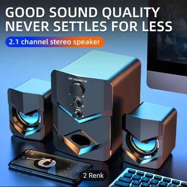 Усилители: LED Ortam İşığı ilə Masaüstü Stereo Kalonka - USB Güclü, 3.5mm Səs