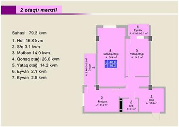 kreditle evler: Saray, 3 otaqlı, Yeni tikili, 91 kv. m — 1