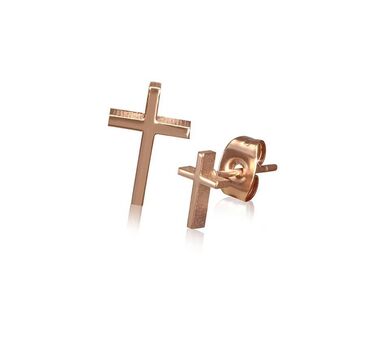 крестики: Небольшие серьги с крестиком, в цвете красного золота, маленькие
