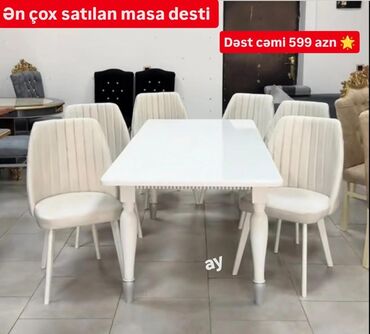стеклянный стол на кухню купить: Qonaq otağı üçün, Dördbucaq masa, 6 stul