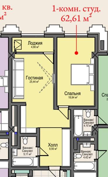 Продажа квартир: 2 комнаты, 62 м², АУЦА Элитка, 4 этаж, ПСО (под самоотделку) — 3