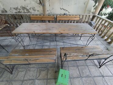 Masa və oturacaq dəstləri: Həyət masa skamya dəsti Ölçülər : Masa 70x250 sm (hündürlük 80sm) — 6