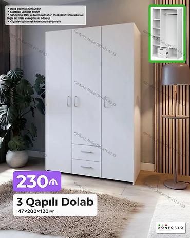 Mebel: 3 qapılı paltar dolabı – 47×200×120 sm - Material: 18 mm laminat - — 1