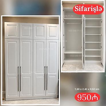 Düz dolab, Yataq otağı üçün, Paltar üçün, Açılan, Korpuslu, 4 qapılı