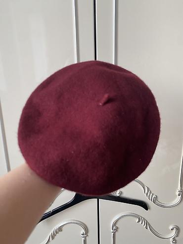 Bordo rəngli klassik beret papaq - Model: Fransız üslubunda dəyirmi