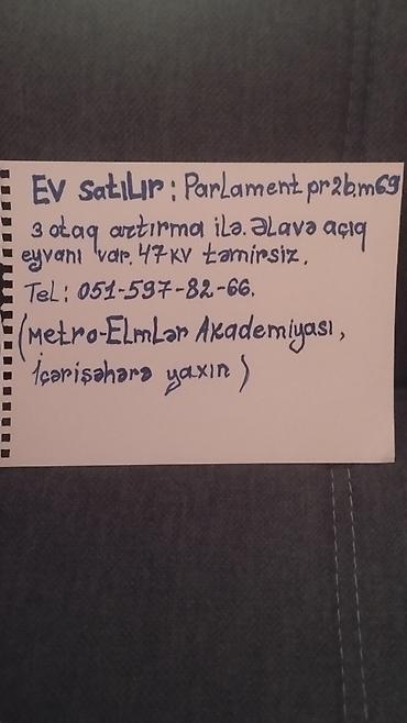 masazirda ev: Bakı, 3 otaqlı, Köhnə tikili, m. Elmlər Akademiyası, 47 kv. m — 1