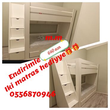 İkimərtəbəli uşaq çarpayıları: Oğlan və qız üçün, Yeni, Çarpayı, Matras ilə, Siyirməli, Laminat — 18