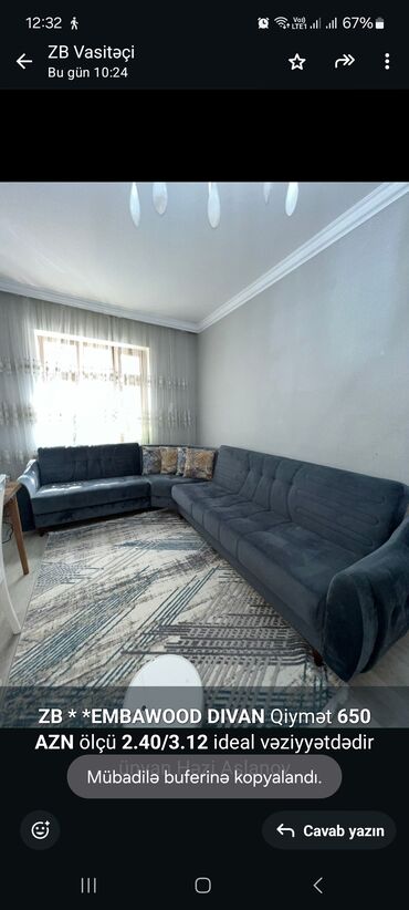 Divanlar: Künc divan, İşlənmiş, Çatdırılma yoxdur