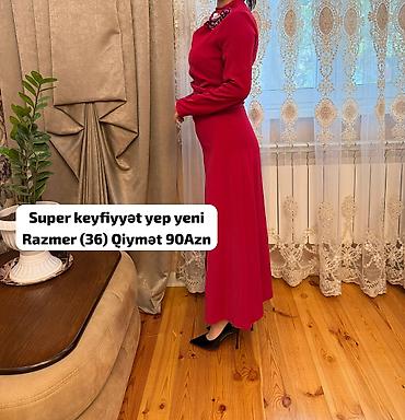 Qadın geyimləri: Qırmızı rəngli, uzun, zərif ziyafət/libas paltarı. - Ölçü: 36 - — 2