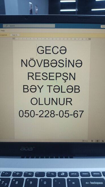 iş elanları derzi: Xırdalanda yerləşən Fitnes zalına GECE növbəsinə Resepşn bəy tələb